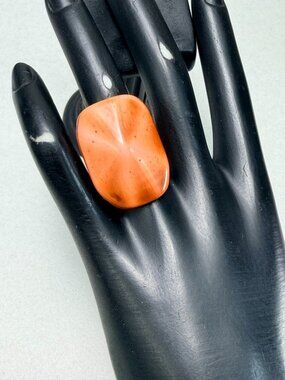 Oversized Chunky Acrylic Ring Orange Sculptural Bold Statement Retro Size 6.5